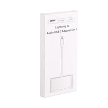 Load image into Gallery viewer, 5 in 1  8 Pin to USB HUB And USB-C / Type-C And 3.5mm Earphone And SD And TF Card Reader