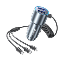 Load image into Gallery viewer, WK WP-C44 Pop Digital Series Ciahung 3-in-1 Cabled 33W Dual-USB Fast Car Charger, WP-C44 (Black), WP-C44 (Green), WP-C44 (Silver)