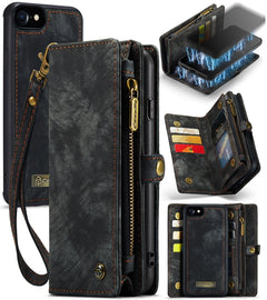 CaseMe for  iPhone 8 & 7  Multifunctional Leather Billfold with Detachable Magnetic PC Back Protective Case & Holder & 10 Card Slots & 3 Cash Slots & 1 Zipper Wallet & 2 Photo Frames & 3 Magnetic Clasps