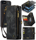 CaseMe for  iPhone 8 & 7  Multifunctional Leather Billfold with Detachable Magnetic PC Back Protective Case & Holder & 10 Card Slots & 3 Cash Slots & 1 Zipper Wallet & 2 Photo Frames & 3 Magnetic Clasps