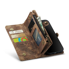 Load image into Gallery viewer, CaseMe for  iPhone 8 &amp; 7  Multifunctional Leather Billfold with Detachable Magnetic PC Back Protective Case &amp; Holder &amp; 10 Card Slots &amp; 3 Cash Slots &amp; 1 Zipper Wallet &amp; 2 Photo Frames &amp; 3 Magnetic Clasps, For 8 &amp; 7, For iPhone 8 &amp; 7