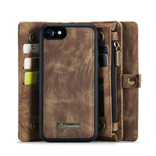 Load image into Gallery viewer, CaseMe for  iPhone 8 &amp; 7  Multifunctional Leather Billfold with Detachable Magnetic PC Back Protective Case &amp; Holder &amp; 10 Card Slots &amp; 3 Cash Slots &amp; 1 Zipper Wallet &amp; 2 Photo Frames &amp; 3 Magnetic Clasps, For 8 &amp; 7, For iPhone 8 &amp; 7