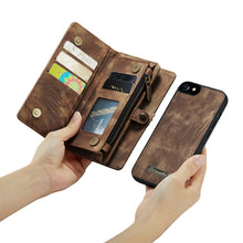 Load image into Gallery viewer, CaseMe for  iPhone 8 &amp; 7  Multifunctional Leather Billfold with Detachable Magnetic PC Back Protective Case &amp; Holder &amp; 10 Card Slots &amp; 3 Cash Slots &amp; 1 Zipper Wallet &amp; 2 Photo Frames &amp; 3 Magnetic Clasps, For 8 &amp; 7, For iPhone 8 &amp; 7