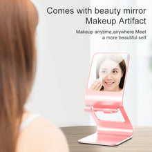 Load image into Gallery viewer, Universal Mobile Phone / Tablet PC Multifunctional Metal Desktop Stand with Makeup Mirror