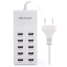 Load image into Gallery viewer, 5V 2.4A / 2.1A / 1A 10-Port USB Charger Adapter, EU Plug