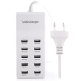 5V 2.4A / 2.1A / 1A 10-Port USB Charger Adapter, EU Plug