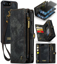 Load image into Gallery viewer, CaseMe for iPhone 8 Plus &amp; 7 Plus   Multifunctional Leather Billfold with Detachable Magnetic PC Back Protective Case &amp; Holder &amp; 11 Card Slots &amp; 3 Cash Slots &amp; 1 Zipper Wallet &amp; 2 Photo Frames &amp; 3 Magnetic Clasps, For 8P &amp; 7P