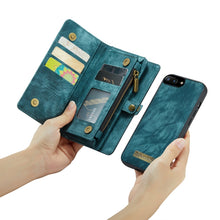 Load image into Gallery viewer, CaseMe for iPhone 8 Plus &amp; 7 Plus   Multifunctional Leather Billfold with Detachable Magnetic PC Back Protective Case &amp; Holder &amp; 11 Card Slots &amp; 3 Cash Slots &amp; 1 Zipper Wallet &amp; 2 Photo Frames &amp; 3 Magnetic Clasps, For 8P &amp; 7P