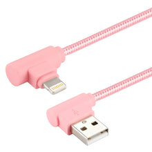 Load image into Gallery viewer, 25cm Nylon Weave Style USB to 8 Pin Double Elbow Charging Cable