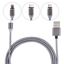 Load image into Gallery viewer, 1.05m 8 Pin + Micro USB + USB-C / Type-C to USB Weave Data Sync Charging Cable with LED Indicator