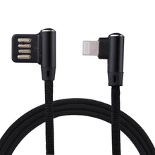Load image into Gallery viewer, 1m 2.4A Output USB to 8 Pin Double Elbow Design Nylon Weave Style Data Sync Charging Cable