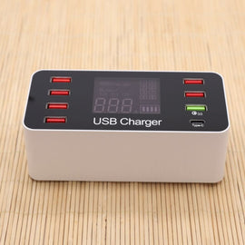 A9+ Multi-function AC 100V~240V 8 Ports USB Digital Display LCD Detachable Charging Station Smart Charger,Support QC3.0