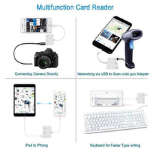 Load image into Gallery viewer, 3 in 1 Multi-function 8 Pin + 3.5mm + USB 3.0 OTG to 8 Pin Male Fast Charging &amp; Music Audio &amp; Card Reading Adapter