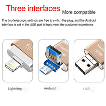 Load image into Gallery viewer, 64GB USB 3.0 + 8 Pin + Mirco USB Android iPhone Computer Dual-use Metal Flash Drive