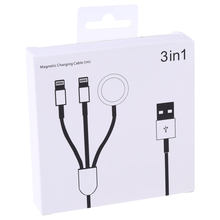 Multi-function 3 In 1 8 Pin Magnetic Charging Cable for iPhone / Apple Watch, Length : 1m