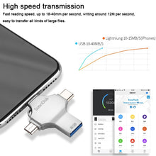Load image into Gallery viewer, 4 in 1 8GB USB 3.0 + 8 Pin + Mirco USB + USB-C / Type-C Dual-use Flash Drive with OTG Function