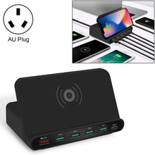 Load image into Gallery viewer, 828W 7 in 1 60W QC 3.0 USB Interface + 4 USB Ports + USB-C / Type-C Interface + Wireless Charging Multi-function Charger with Mobile Phone Holder Function, AU Plug