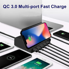 Load image into Gallery viewer, 828W 7 in 1 60W QC 3.0 USB Interface + 4 USB Ports + USB-C / Type-C Interface + Wireless Charging Multi-function Charger with Mobile Phone Holder Function, AU Plug