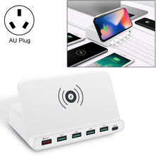 Load image into Gallery viewer, 828W 7 in 1 60W QC 3.0 USB Interface + 4 USB Ports + USB-C / Type-C Interface + Wireless Charging Multi-function Charger with Mobile Phone Holder Function, AU Plug