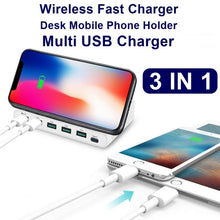 Load image into Gallery viewer, 828W 7 in 1 60W QC 3.0 USB Interface + 4 USB Ports + USB-C / Type-C Interface + Wireless Charging Multi-function Charger with Mobile Phone Holder Function, UK Plug