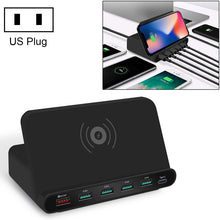 Load image into Gallery viewer, 828W 7 in 1 60W QC 3.0 USB Interface + 4 USB Ports + USB-C / Type-C Interface + Wireless Charging Multi-function Charger with Mobile Phone Holder Function, US Plug