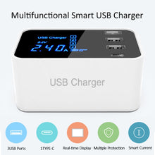 Load image into Gallery viewer, CDA30 20W 3 USB Ports + USB-C / Type-C Ports Multi-function Charger with LED Display, US Plug, US Plug