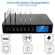 Load image into Gallery viewer, 50W 6 USB Ports + 2 USB-C / Type-C Ports + Wireless Charging Multi-function Charger with LED Display &amp; Detachable Bezel, EU Plug, EU Plug