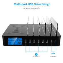 Load image into Gallery viewer, 50W 6 USB Ports + 2 USB-C / Type-C Ports + Wireless Charging Multi-function Charger with LED Display &amp; Detachable Bezel, EU Plug, EU Plug