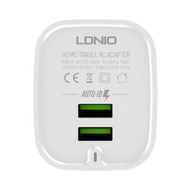 LDNIO A201 2.4A Dual USB Charging Head Travel Direct Charge Mobile Phone Adapter Charger With Micro USB Data Cable