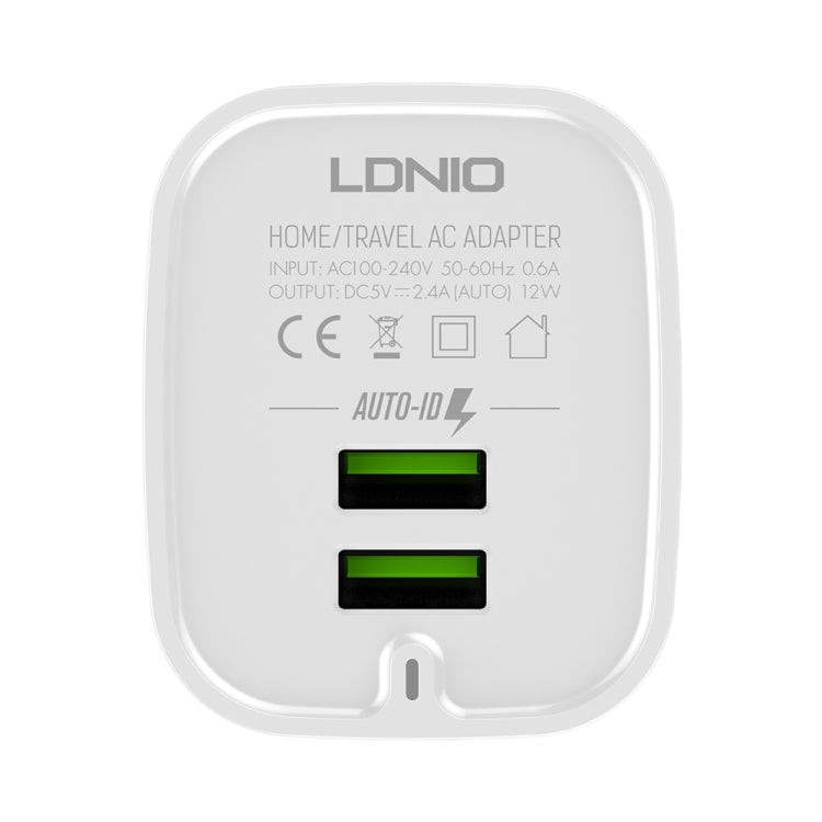 LDNIO A201 2.4A Dual USB Charging Head Travel Direct Charge Mobile Phone Adapter Charger With Micro USB Data Cable, Micro USB