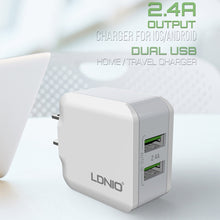 Load image into Gallery viewer, LDNIO A2201 2.4A Dual USB Charging Head Travel Direct Charge Mobile Phone Adapter Charger With Type-C Data Cable