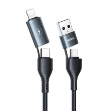 Load image into Gallery viewer, REMAX RC-011 1.2m 2.4A 4-in-1 USB to USB-C / Type-Cx2 + 8 Pin Fast Charging Data Cable