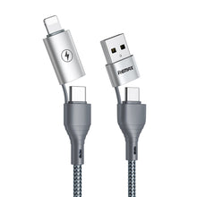 Load image into Gallery viewer, REMAX RC-011 1.2m 2.4A 4-in-1 USB to USB-C / Type-Cx2 + 8 Pin Fast Charging Data Cable