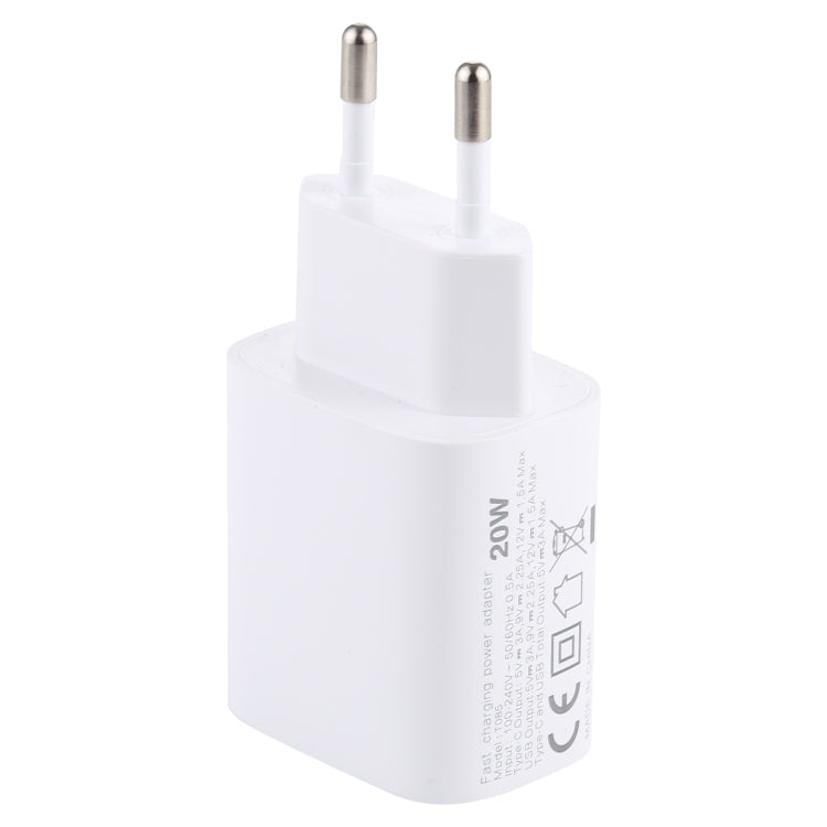 T085 20W USB + Type-C Fast Charging Travel Power Adapter, EU Plug