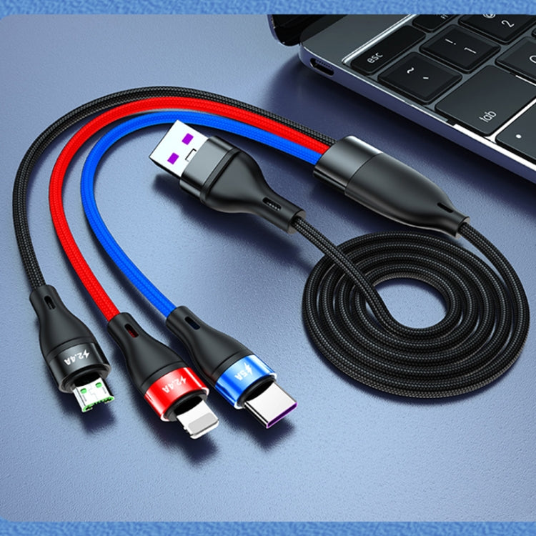 40W 5A USB to Micro USB + USB-C / Type-C + 8 Pin Fast Charging Data Cable, Cable Length: 1.2m