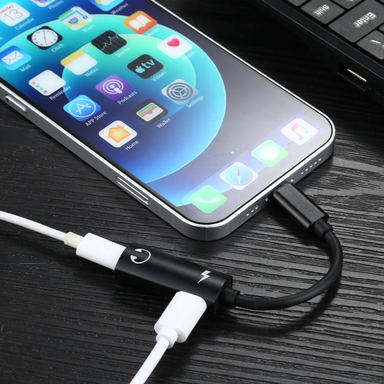 2 in 1 8 Pin Male to Dual 8 Pin Female Charging and Listening to Music Audio Earphone Adapter, Compatible with All IOS Systems
