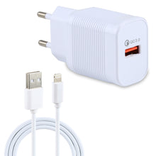 Load image into Gallery viewer, LZ-728 2 in 1 18W QC 3.0 USB Interface Travel Charger + USB to 8 Pin Data Cable Set, EU Plug, Cable Length: 1m