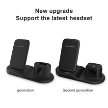 Load image into Gallery viewer, OJD-45 3 in 1 QI 10W Mobile Phone + Watch + 8 Pin Earphone Charging Port Multi-function Wireless Charger for Mobile Phones &amp; Watches &amp; AirPods 2