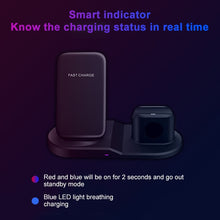 Load image into Gallery viewer, OJD-45 3 in 1 QI 10W Mobile Phone + Watch + 8 Pin Earphone Charging Port Multi-function Wireless Charger for Mobile Phones &amp; Watches &amp; AirPods 2