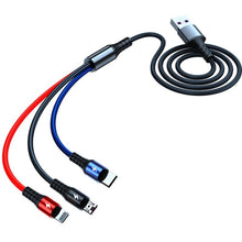 Load image into Gallery viewer, K061 1.2m 5A 3 in 1 USB to 8 Pin + USB-C / Type-C + Micro USB Round Fast Charging Data Cable
