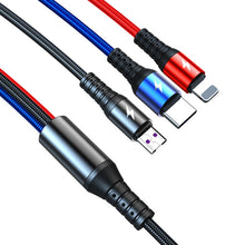 Load image into Gallery viewer, K061 1.2m 5A 3 in 1 USB to 8 Pin + USB-C / Type-C + Micro USB Round Fast Charging Data Cable