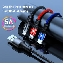 Load image into Gallery viewer, K061 1.2m 5A 3 in 1 USB to 8 Pin + USB-C / Type-C + Micro USB Round Fast Charging Data Cable