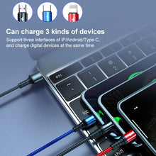 Load image into Gallery viewer, K061 1.2m 5A 3 in 1 USB to 8 Pin + USB-C / Type-C + Micro USB Round Fast Charging Data Cable