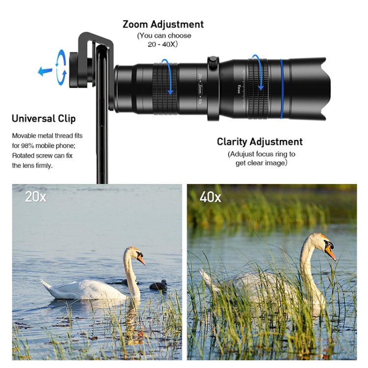 APEXEL APL-20-40XJJ04 20-40X HD External Dual-adjustment Zoom Telescope Universal Telephoto Phone Lens