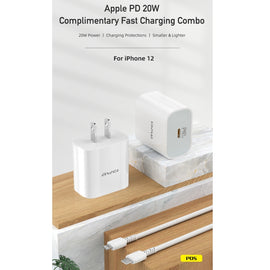 awei PD5 PD 20W Fast Charging Travel Charger Power Adapter with Type-C / USB-C to 8 Pin Cable, US Plug