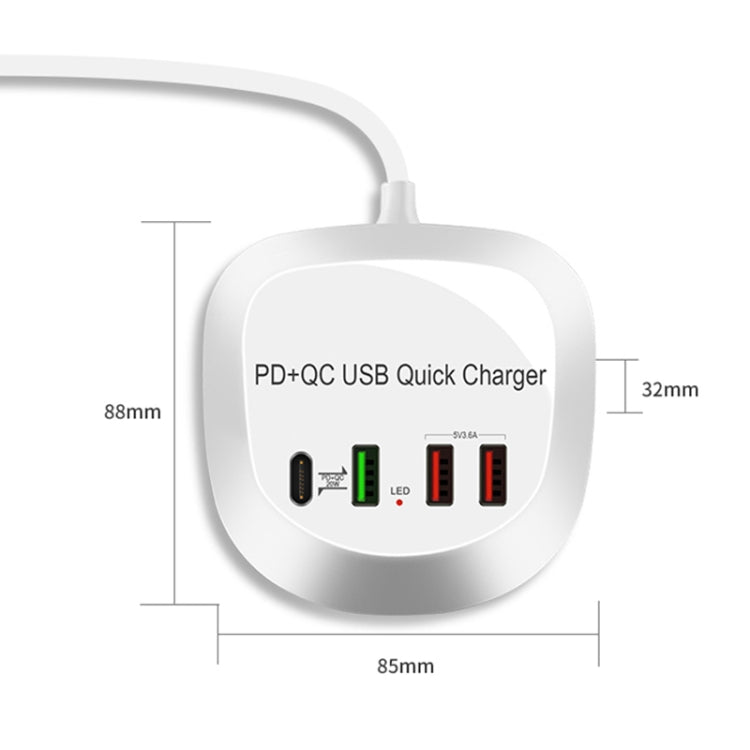 WLX-T3P 4 In 1 PD + QC Multi-function Smart Fast Charging USB Charger, WLX-T3P US Plug, WLX-T3P AU Plug, WLX-T3P EU Plug, WLX-T3P UK Plug