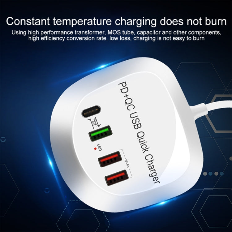 WLX-T3P 4 In 1 PD + QC Multi-function Smart Fast Charging USB Charger, WLX-T3P US Plug, WLX-T3P AU Plug, WLX-T3P EU Plug, WLX-T3P UK Plug