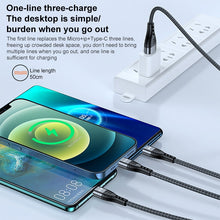 Load image into Gallery viewer, ADC-138 66W 3 in 1 USB to 8 Pin + Micro USB + USB-C / Type-C Fast Charging Braided Data Cable, Cable Length: 1.2m
