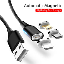 Load image into Gallery viewer, M11 3 in 1 5A USB to 8 Pin + Micro USB + USB-C / Type-C Nylon Braided Magnetic Data Cable, Cable Length: 2m, 8 Pin + Micro USB + USB-C / Type-C
