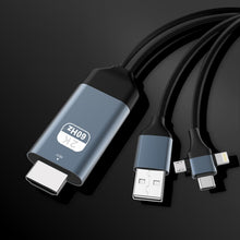 Load image into Gallery viewer, P8J Aluminum 3 in 1 8 Pin + Micro USB + USB-C / Type-C to HDTV Cable, Cable Length: 2m